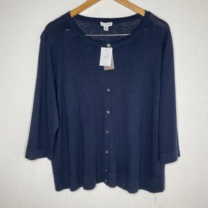 J. Jill NWT Linen Cotton Blend Button Down Cardigan Sweater Plus Size 2X Navy